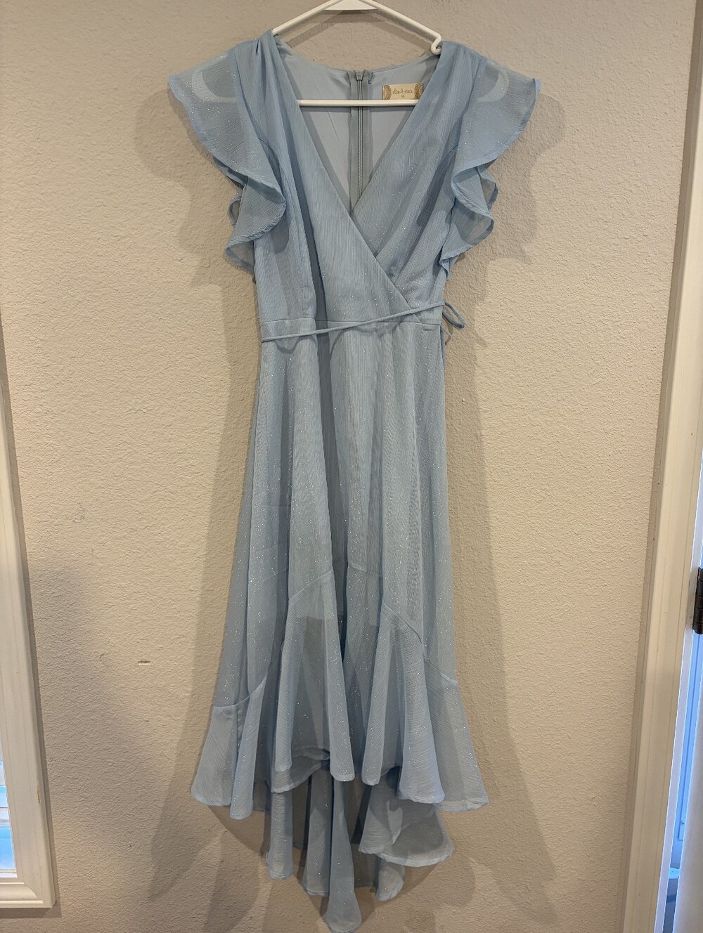 Altard State Womens Blue Ruffle Flowy Belted Short Sleeve Midi Dress Size XS
